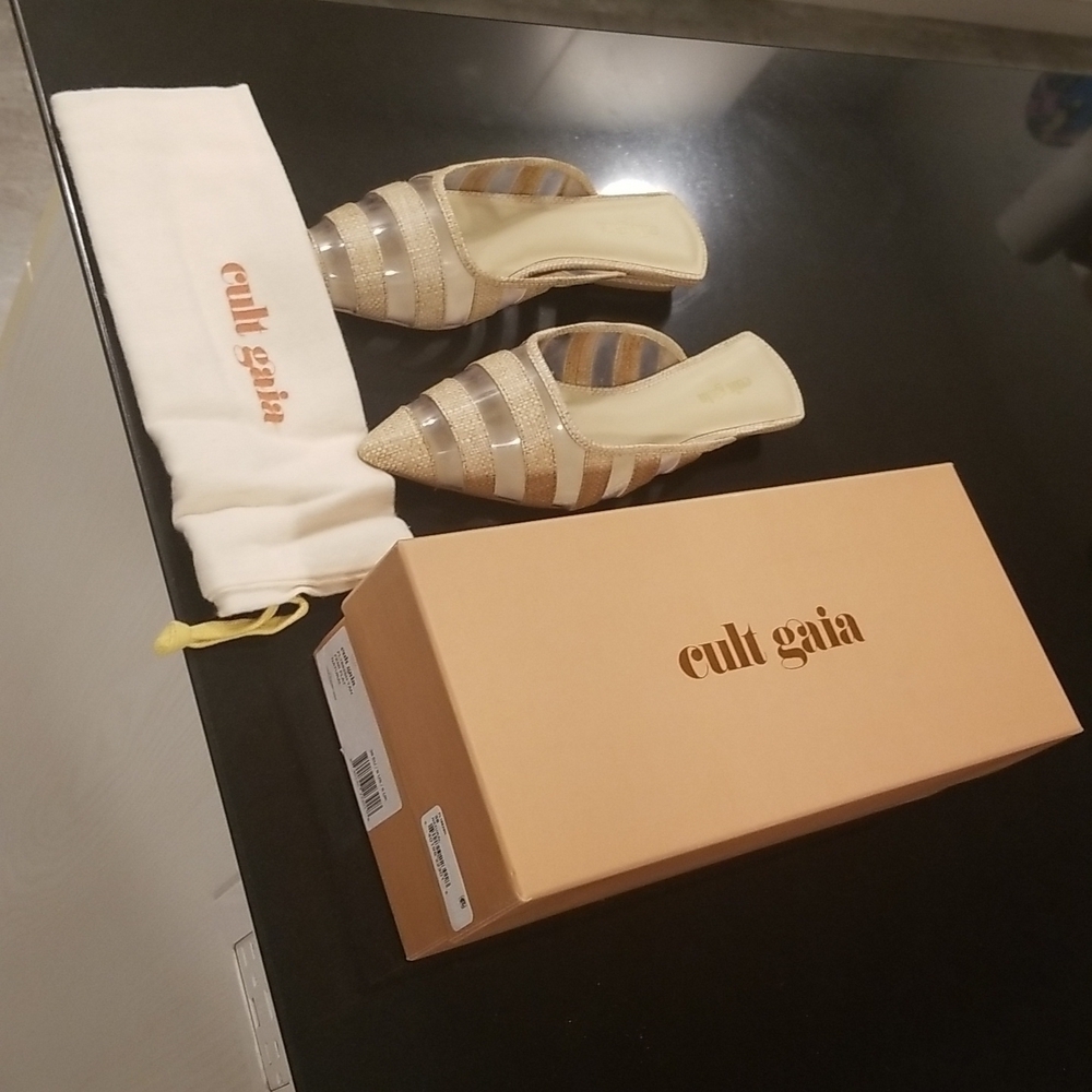 ๐CULT GAIA๐ Femi Flats Pointed Toe Open Back Flat Mules ~ Natural EU 38 NWT - Picture 16 of 16